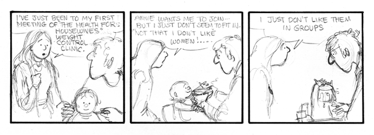 Elly doesn't like being in groups of women.