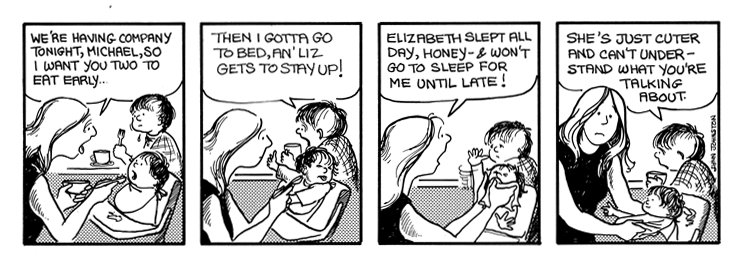 Michael is mad that Lizzie gets to stay up for the party.