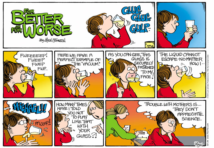 Michael uses physics to stick a glass of water to his face with suction.